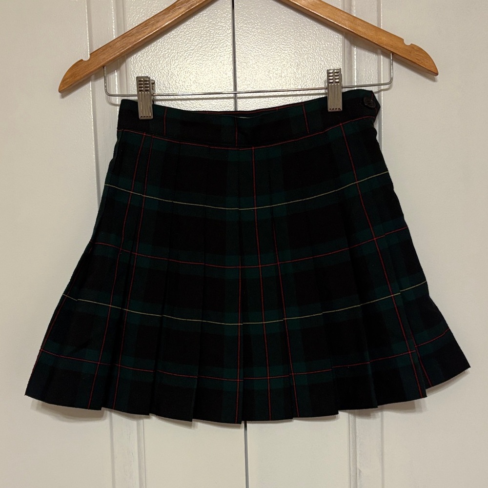 American Apparel Green Plaid Pleated Mini Skirt (Size XXS)